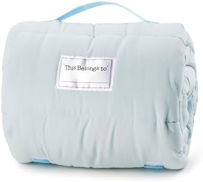 Jay Franco Toddler Nap Mat with Built-in Pillow and Blanket - Soft 46 x 20-inch Microfiber Kids Sleeping Bag for School or Sleepover, Blue - Bluey & Bingo