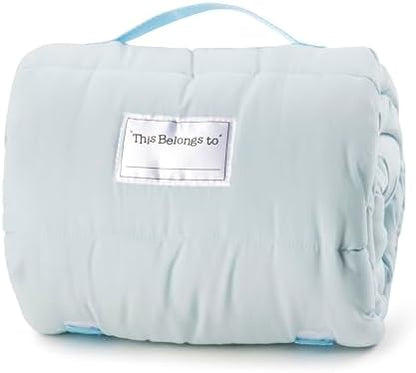 Jay Franco Toddler Nap Mat with Built-in Pillow and Blanket - Soft 46 x 20-inch Microfiber Kids Sleeping Bag for School or Sleepover, Blue - Bluey & Bingo
