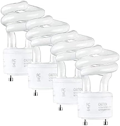 SLEEKLIGHTING 13Watt T2 Spiral CFL GU24 2 Prong Light Bulb Base 2700K 900lm -UL Approved 120v 60Hz Light Bulb- Mini Twist Lock Spiral -Self Ballasted Compact Fluorescent -Warm White Light 4pack