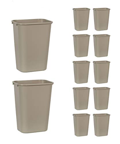 Rubbermaid Commercial Products Deskside Wastebasket/Trash Can, 10.25-Gallon/41-Quart, Beige, Plastic, Garbage Can for Home/Office, Fits Under Desk/Sink/Cabinet, Pack of 12