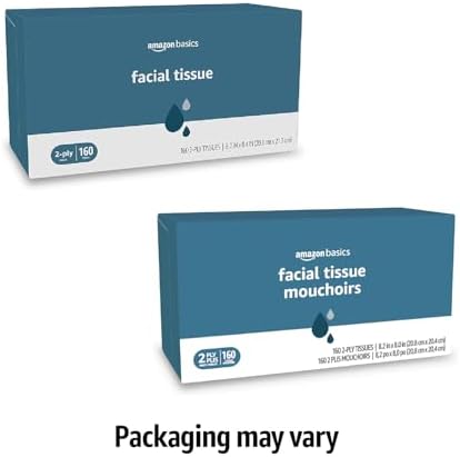 Amazon Basics Facial Tissue, 2-Ply, 2880 Count (18 Packs of 160), (Packaging May Vary)