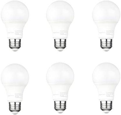 Amazon Basics A19 Dusk to Dawn Sensor LED Outdoor Light Bulb, 60W Equivalent, Energy-Efficient 9W, Soft White 2700K, E26 Base, 10,000 Hours, 6 Count (Pack of 1)