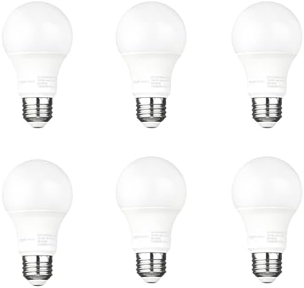 Amazon Basics A19 Dusk to Dawn Sensor LED Outdoor Light Bulb, 60W Equivalent, Energy-Efficient 9W, Soft White 2700K, E26 Base, 10,000 Hours, 6 Count (Pack of 1)