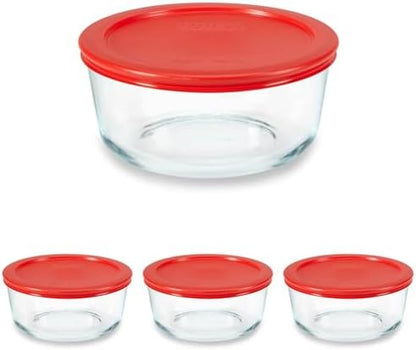 Pyrex Simply Store Glass Food Storage Container, Snug Fit Non-Toxic Plastic BPA-Free Lids, Freezer Dishwasher Microwave Safe, 4 Cup (Pack of 4)