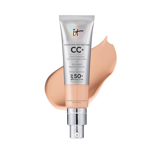IT Cosmetics CC+ Cream - Full-Coverage Foundation With SPF 50, Color Corrector & Anti-Aging Serum, Formulated With Niacinamide & Hyaluronic Acid, Natural Finish, For All Skin Types, 1.08 fl oz