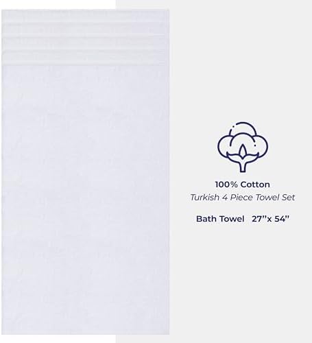American Soft Linen Luxury 4 Piece Bath Towel Set, 600 GSM 100% Cotton Turkish Bath Towels for Bathroom, 27x54 in Extra Large Bathroom Shower Towels, White