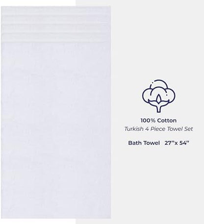 American Soft Linen Luxury 4 Piece Bath Towel Set, 600 GSM 100% Cotton Turkish Bath Towels for Bathroom, 27x54 in Extra Large Bathroom Shower Towels, White