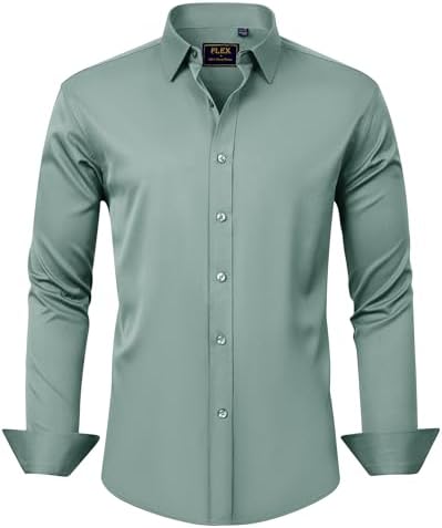 J.VER Men's Dress Shirts Solid Long Sleeve Stretch Wrinkle-Free Formal Shirt Business Casual Button Down Shirts