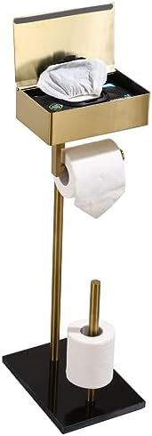 Day Moon™ Gold Toilet Paper Holder Free Standing Toilet Paper Holder with Storage - Toilet Paper Stand and Tissue Holder for Bathroom - Toilet Paper Holder with Shelf and Wipe Holder