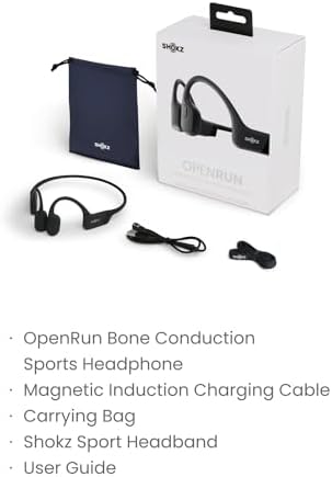 SHOKZ OpenRun - Open-Ear Bluetooth Bone Conduction Sport Headphones, Sweat Resistant Wireless Earphones for Workouts and Running, Built-in Mic, with Hair Band, Black