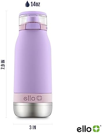 Ello Emma 14oz Vacuum Insulated Stainless Steel Kids Water Bottle with Straw and Built-in Carrying Handle and Leak-Proof Locking Lid for School Backpack, Lunchbox and Outdoor Sports