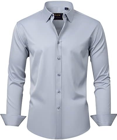 J.VER Men's Dress Shirts Solid Long Sleeve Stretch Wrinkle-Free Formal Shirt Business Casual Button Down Shirts