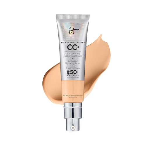 IT Cosmetics CC+ Cream - Full-Coverage Foundation With SPF 50, Color Corrector & Anti-Aging Serum, Formulated With Niacinamide & Hyaluronic Acid, Natural Finish, For All Skin Types, 1.08 fl oz