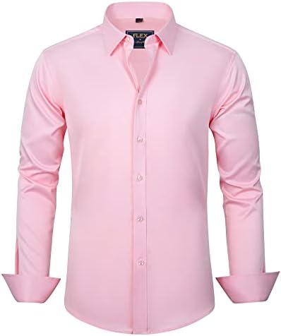 J.VER Men's Dress Shirts Solid Long Sleeve Stretch Wrinkle-Free Formal Shirt Business Casual Button Down Shirts