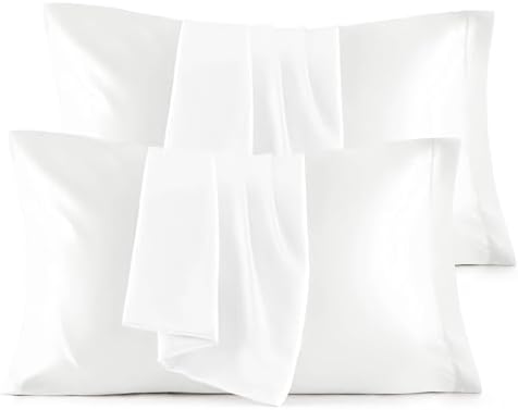 Bedsure Satin Pillowcase for Hair and Skin Queen - Pure White Silky Pillowcase Set of 4 with Envelope Closure, Similar to Silk Pillow Cases, Gifts for Women Men, 20x30 Inches