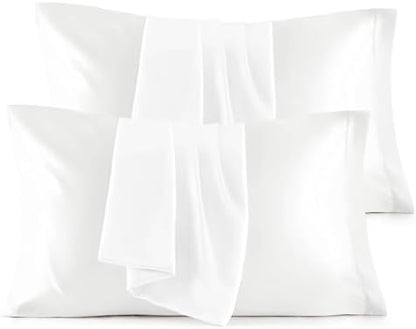 Bedsure Satin Pillowcase for Hair and Skin Queen - Pure White Silky Pillowcase Set of 4 with Envelope Closure, Similar to Silk Pillow Cases, Gifts for Women Men, 20x30 Inches