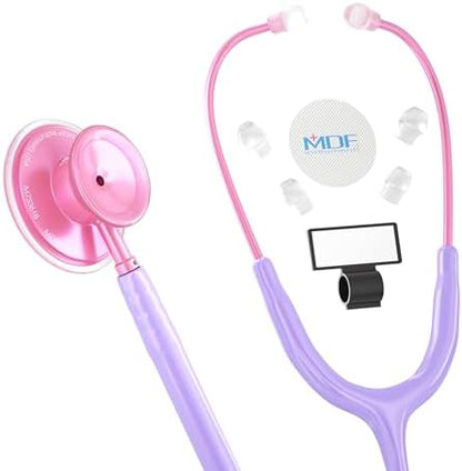 MDF Instruments, Acoustica Lightweight Stethoscope for Doctors, Nurses, Students, Home Health Use, Adult, Dual Head, Pastel Purple Tube, Pink Pinkore Chestpiece-Headset, MDF747XPPO07