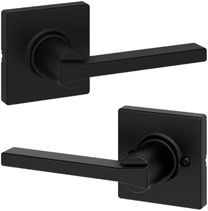 Kwikset Casey Interior Passage Door Handle, Lever For Closet and Hallway Doors, Reversible Non-Locking Handle Lever, Matte Black , with Microban Protection