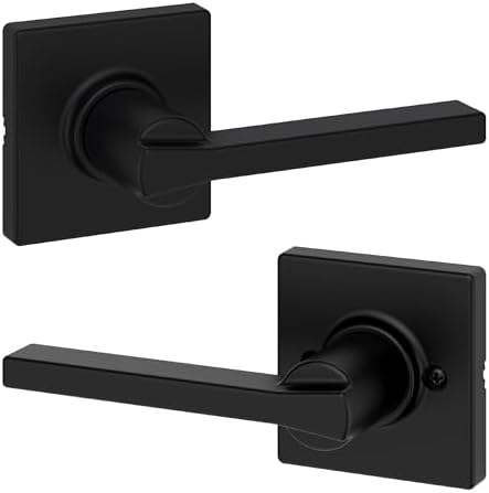 Kwikset Casey Interior Passage Door Handle, Lever For Closet and Hallway Doors, Reversible Non-Locking Handle Lever, Matte Black , with Microban Protection