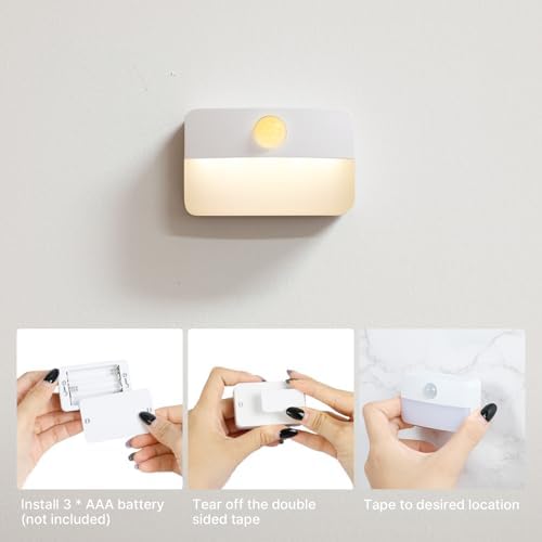 8 Pack Motion Sensor Stair Light for Indoor, Battery Operated Closet Lights, Wireless Stick on Anywhere Hallway Lamp, 40 Lumen 3000K Portable Led Night Lamps for Bedroom Under Cabinet Kitchen