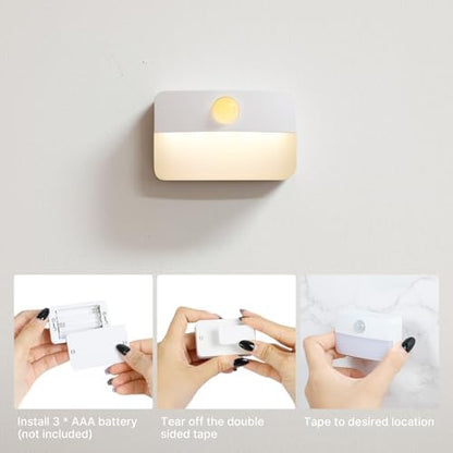 8 Pack Motion Sensor Stair Light for Indoor, Battery Operated Closet Lights, Wireless Stick on Anywhere Hallway Lamp, 40 Lumen 3000K Portable Led Night Lamps for Bedroom Under Cabinet Kitchen