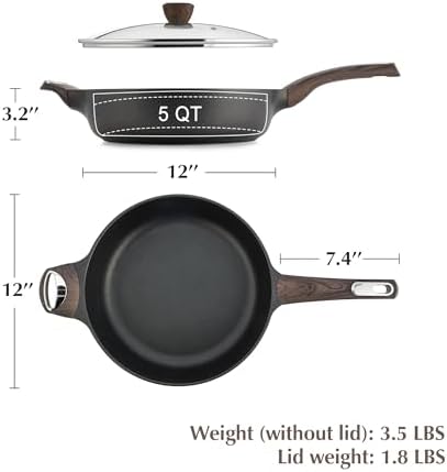 SENSARTE Nonstick Frying Pan Skillet with Lid, 12 Inch Large Deep Frying Pan, 5 Qt Non Stick Saute Pan with Cover, Induction Pan, Healthy Non Toxic Cooking Pan with Helper Handle, PFOA PFOS Free