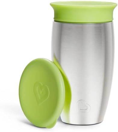 Munchkin Stainless Steel Sippy Cups for Toddlers 1-3, Spill Proof Miracle 360 Cup, Insulated, 10 Ounce, Green