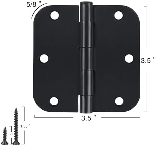 18 Pack Matte Black Door Hinges 3.5 x 3.5 Inch Interior 3 1/2 Inch Door Hinges for Doors Rounded 5/8" Radius Corners Flat Iron Hinge 3 ½"x 3 ½" Door Hardware Controls