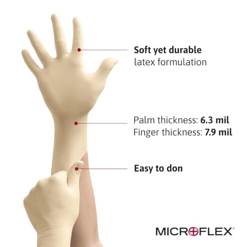 Ansell MICROFLEX Diamond Grip MF-300 Disposable Latex Gloves for Automotive, Healthcare, Machinery Industries - Large, Natural (Box of 100)