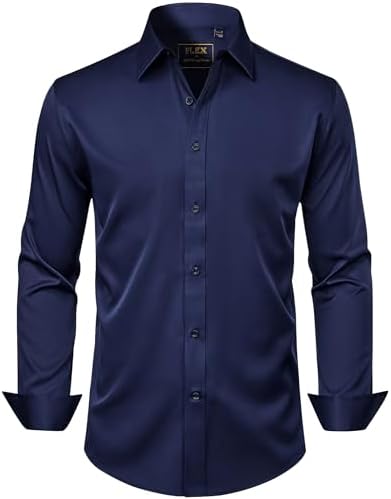 J.VER Men's Dress Shirts Solid Long Sleeve Stretch Wrinkle-Free Formal Shirt Business Casual Button Down Shirts