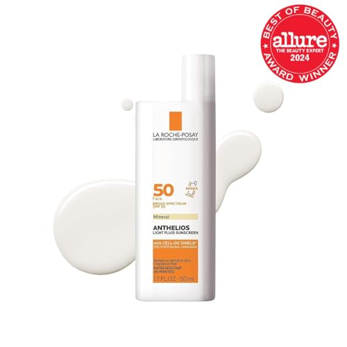 La Roche-Posay Anthelios Sunscreen SPF 50, Ultra-Light Fluid Broad Spectrum SPF 50, Face Sunscreen with Titanium Dioxide Mineral, Lightweight & Fast-Absorbing, Oil-Free, Matte Finish