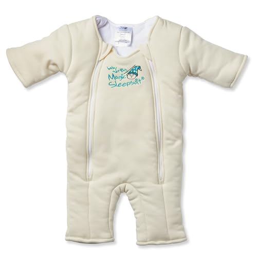 Magic Sleepsuit Baby Merlin's Cotton Baby Swaddle Transition Product - Soft and Cozy Design, Double Zipper for Easy Diaper Changes, Promotes Safe Sleep, 3-6 Months - Cream - Small 12-18lbs