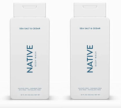 Native Body Wash Contains Naturally Derived Ingredients | For Women & Men, Sulfate, Paraben, & Dye Free Leaving Skin Soft and Hydrating | Sea Salt & Cedar 18 oz - 2 Pk