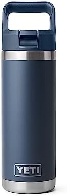 YETI Rambler 18 oz Bottle, Vacuum Insulated, Stainless Steel with Straw Cap, Navy
