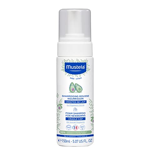 Mustela Cradle Cap Foam Shampoo for Newborn - Baby Shampoo with Naturally derived Avocado Polyphenols - Tear-Free & Fragrance-Free - 5.07 fl. oz