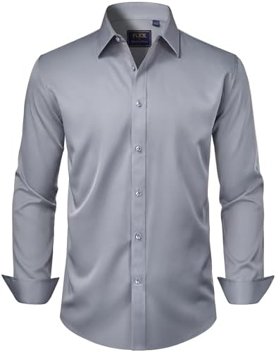 J.VER Men's Dress Shirts Solid Long Sleeve Stretch Wrinkle-Free Formal Shirt Business Casual Button Down Shirts