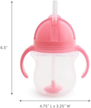 Munchkin Any Angle Sippy Cups for Toddlers, Spill Proof Weighted Straw Cup with Transition Handles for Babies 6 Months and Up, 4 Pack, Blue/Green/Pink/Purple