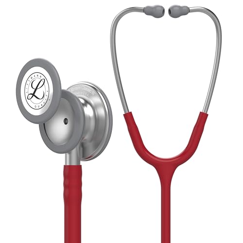 3M Littmann Classic III Monitoring Stethoscope, 5627, More Than 2X as Loud, Weighs Less, Stainless Steel Chestpiece, 27" Burgundy Tube