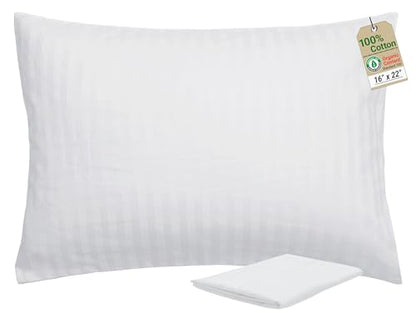 ZPECC Toddler Pillow with Pillowcase - 16x22 Organic Cotton Hypoallergenic Kids Pillow, Baby Essentials for Travel Crib Daycare Stroller (Intended for Age 2 and up) White Stripe