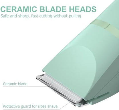 OLOV Electric Body Hair Trimmer - Groin Trimmer for Men - Bikini Trimmer Women - Wet/Dry Shaver Groomer, Replaceable Ceramic Blade Heads, USB Recharge Dock, Waterproof Hygiene Razor, Green