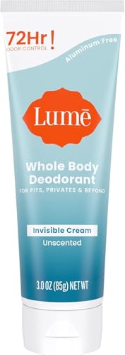 Lume Whole Body Deodorant - Invisible Cream Tube - 72 Hour Odor Control - Aluminum Free, Baking Soda Free, Skin Safe - 3.0 ounce (Unscented)