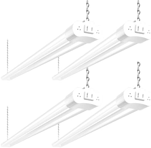 hykolity 4 Pack 4FT LED Shop Light Linkable, 4400lm, 42w(250w Equivalent), 5000K Utility Shop Lights, Hanging or Flush Mount, with Power Cord and On/Off Switch