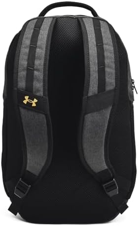 Under Armour Unisex-Adult Hustle 6.0 Backpack, (005) Black Full Heather/Black/Metallic Gold, One Size Fits Most