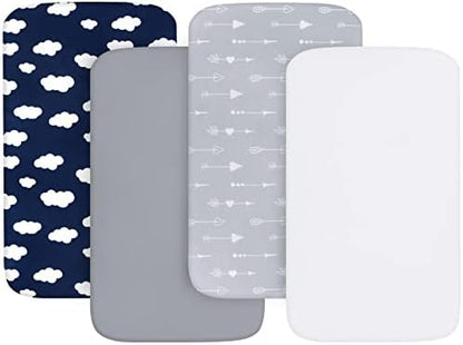 Baby Bassinet Sheets 4 Pack Compatible with 33" x 20" Mika Micky, Baby Delight, Dream On Me, AMKE and Other Rectangle Bassinet Mattress, Ultra Soft & Skin Friendly, Washer & Dryer