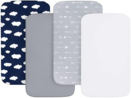 Baby Bassinet Sheets 4 Pack Compatible with 33" x 20" Mika Micky, Baby Delight, Dream On Me, AMKE and Other Rectangle Bassinet Mattress, Ultra Soft & Skin Friendly, Washer & Dryer