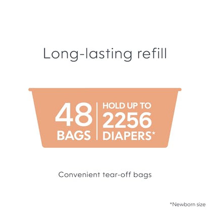 Diaper Genie Platinum Pail (Lilly White) is Made of Durable Stainless Steel and Includes 1 Easy Roll Refill with 18 Bags That can Last up to 5 Months.