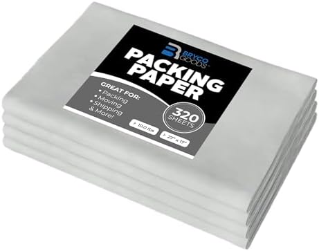Bryco Goods Newsprint Packing Paper Sheets for Moving - 10lb - 320 Sheets of Newspaper Paper - Wrapping and Protecting Fragile Items, Box Filler, Shipping Supplies - 27" x 17" - Made in the USA