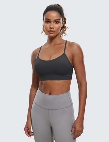 CRZ YOGA Butterluxe Womens Y Back Sports Bra - Padded Racerback Low Impact Spaghetti Thin Strap Workout Yoga Top