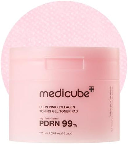 medicube Salmon DNA PDRN Pink Collagen Jelly Pad | Korean Gel Toner Pads with Niacinamide, Madecassoside, Retinol | Soothing, Radiance & Uneven Skin Tone | Korean Skin Care | 70Pads