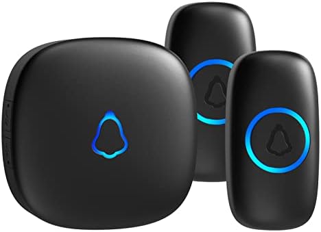 SECRUI Wireless Doorbell with 2 Buttons, Waterproof Mini Doorbell 1,000ft Range 110dB Mute Mode 58 Door Chimes & Colorful LED Flashing - Black